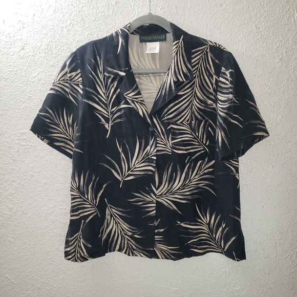 Harve Benard 100% Silk 2-Piece Outfit Set Button Up Shirt Top & Crop Pants Sz 14 - Picture 2 of 12